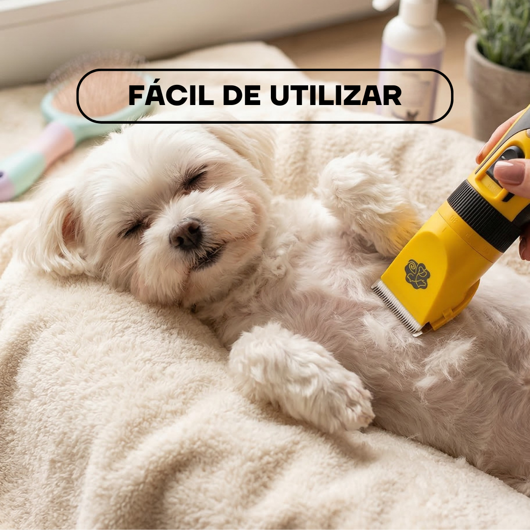 Perro blanco durante el corte de pelo con la cortadora ZP295