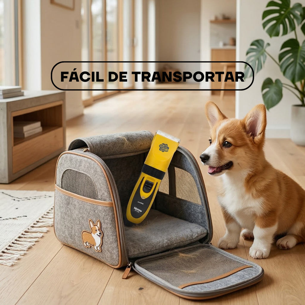Estuche de transporte de la cortadora ZP295 junto a un perro