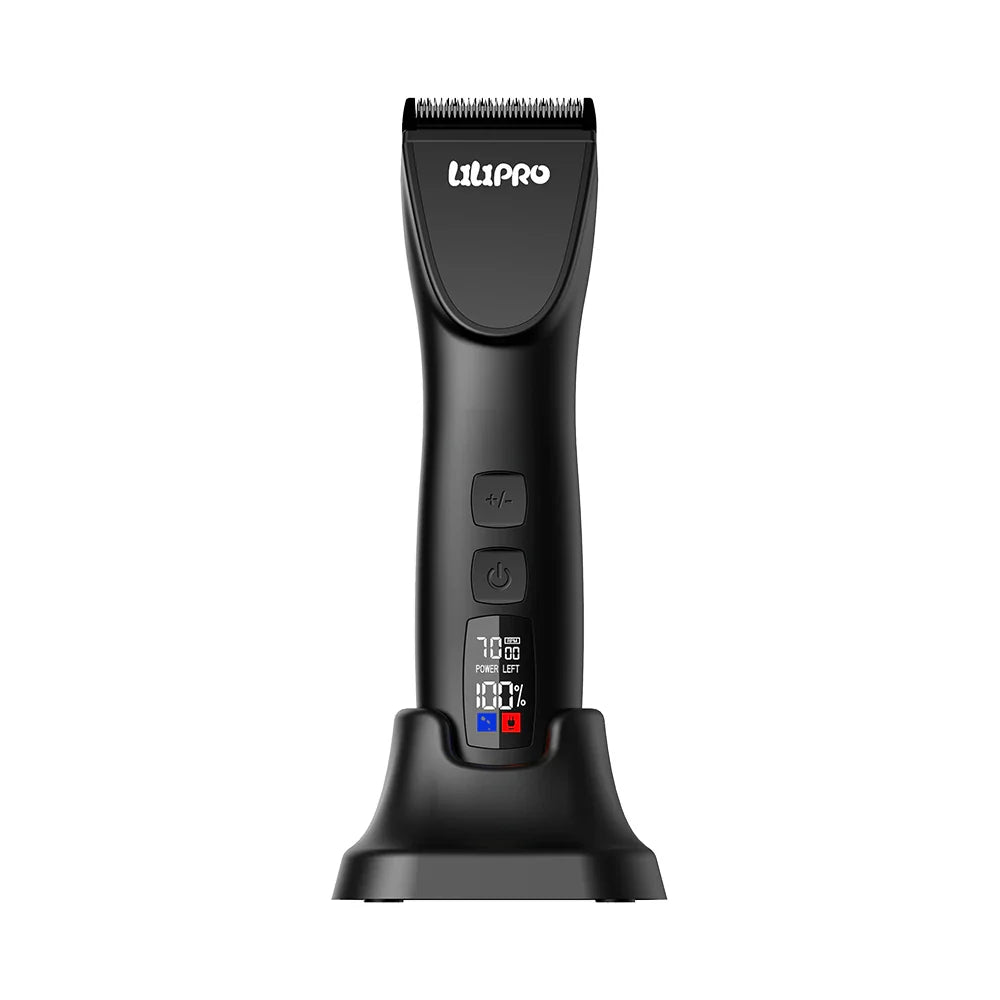 Cortadora profesional Eagle M de LILIPRO PET en su base de carga
